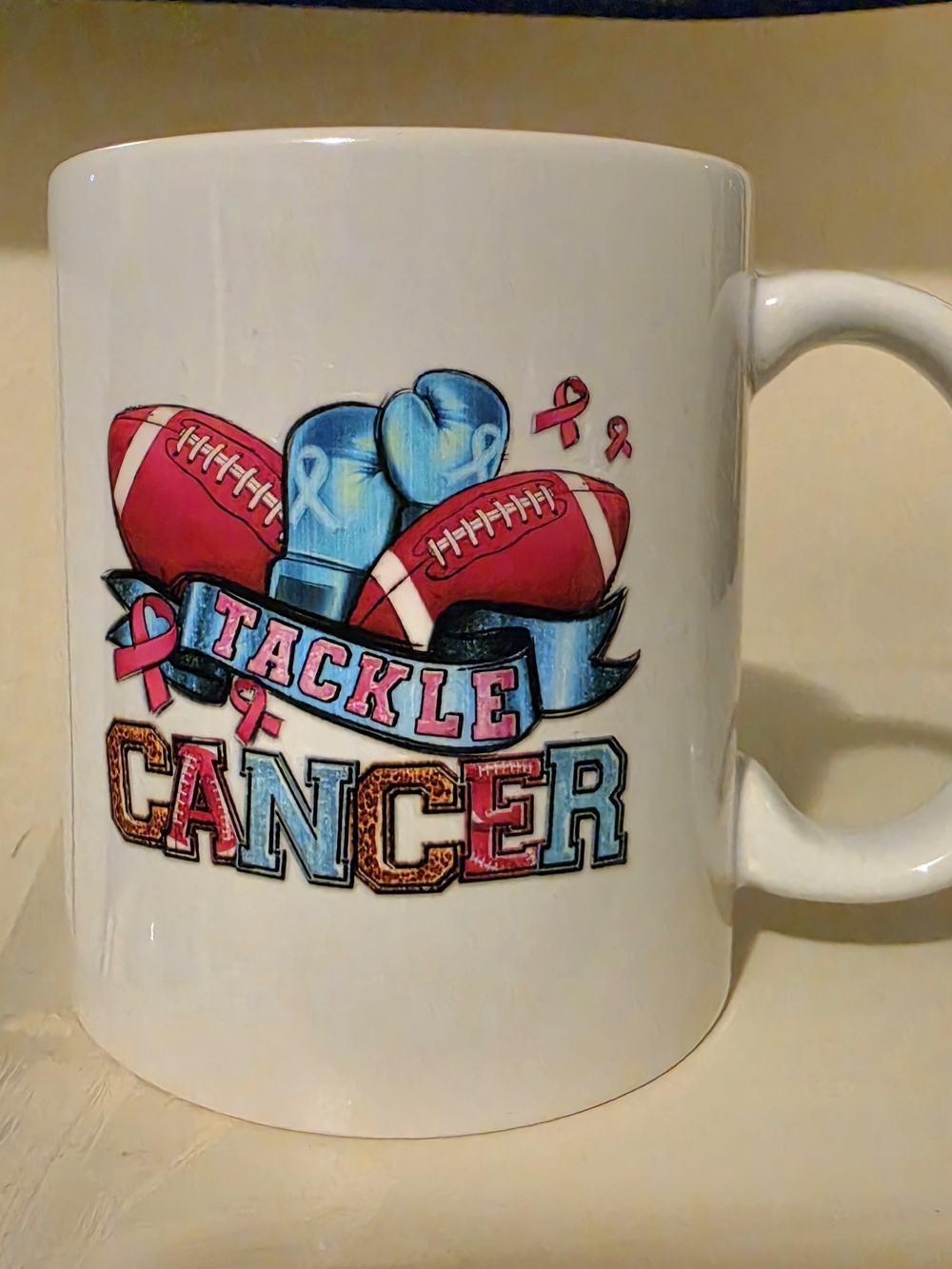 Tackle Cancer Awareness 11oz Handmade UV DTF Coffee Mug 🎀☕